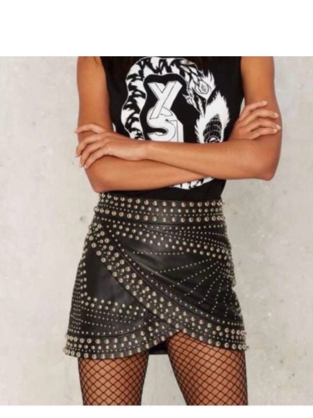 Nasty Gal Black Studded Faux Leather Mini Skirt